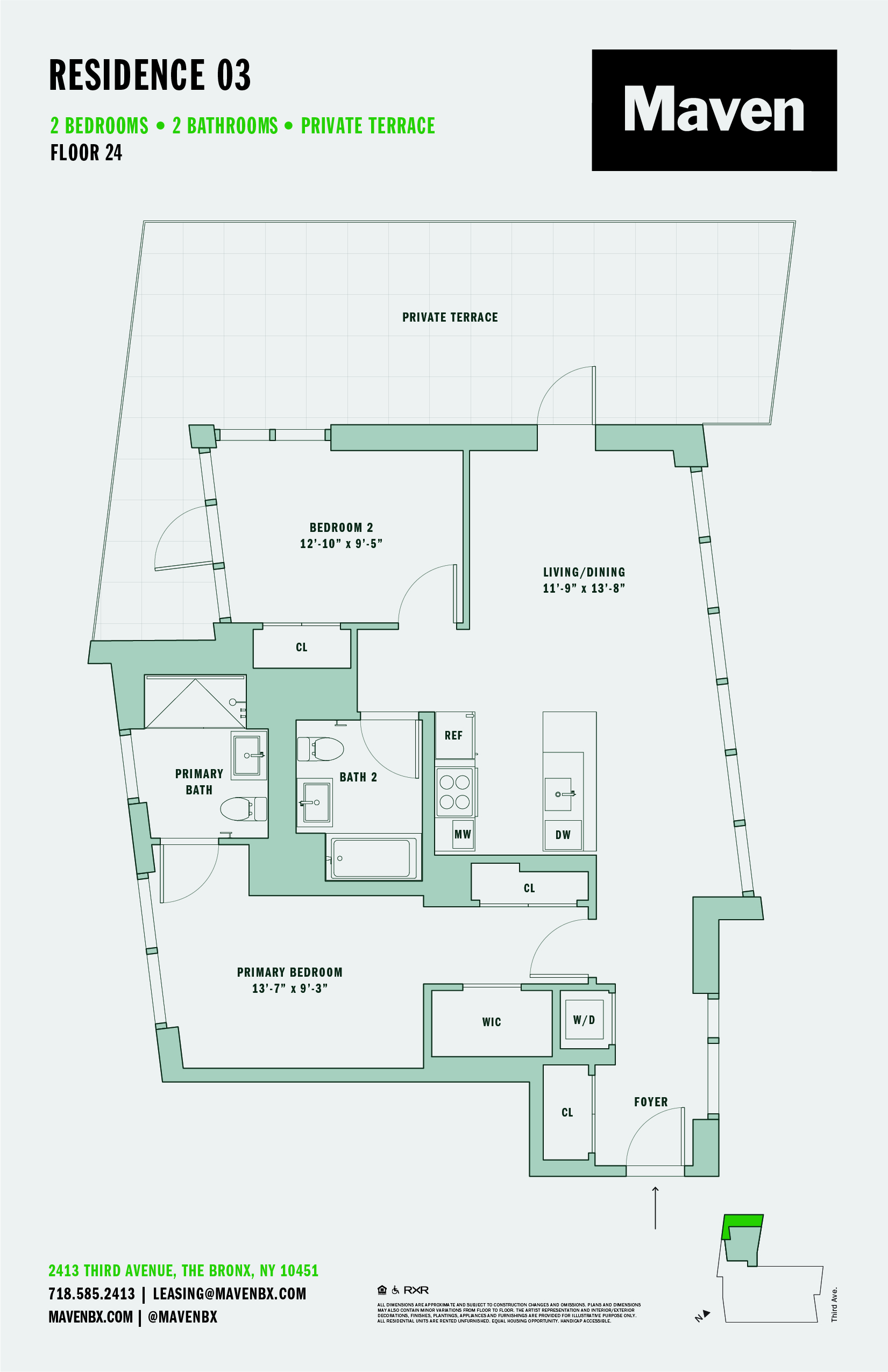 Floor plan for 2 beds, 2 baths, 1013 sqft